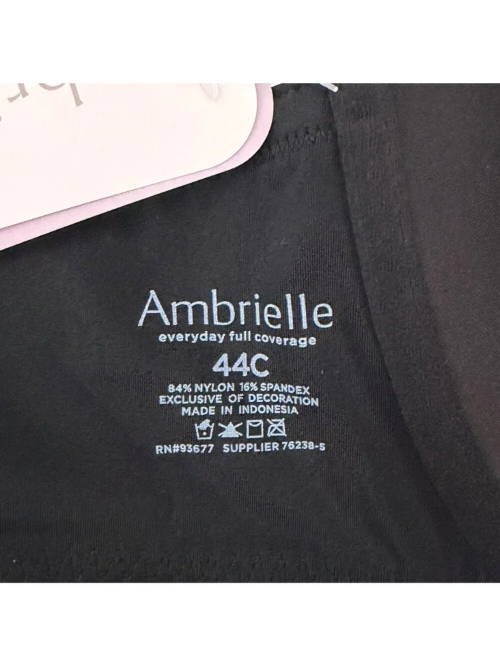 NWT Ambrielle Everyday Full Coverage Black Padded‎ Underwire Bra (44C)